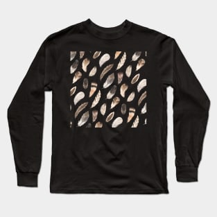 Brown Watercolor Feathers Long Sleeve T-Shirt